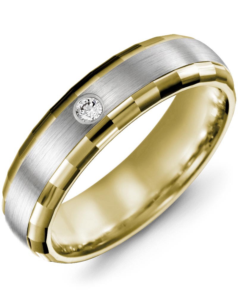 Men's & Women's Yellow Gold & White Gold + 1 Diamond 0.05ct Wedding Band