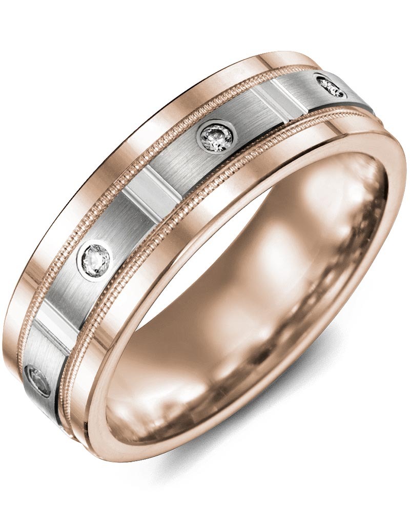 Men's & Women's Rose Gold & White Gold + 4 Diamonds 0.08ct Wedding Band