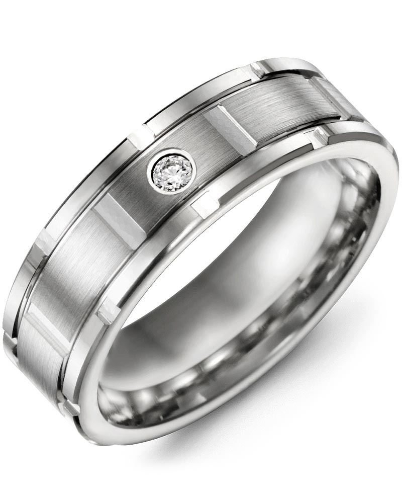 Men's & Women's White Gold + 1 Diamond 0.05ct Wedding Band
