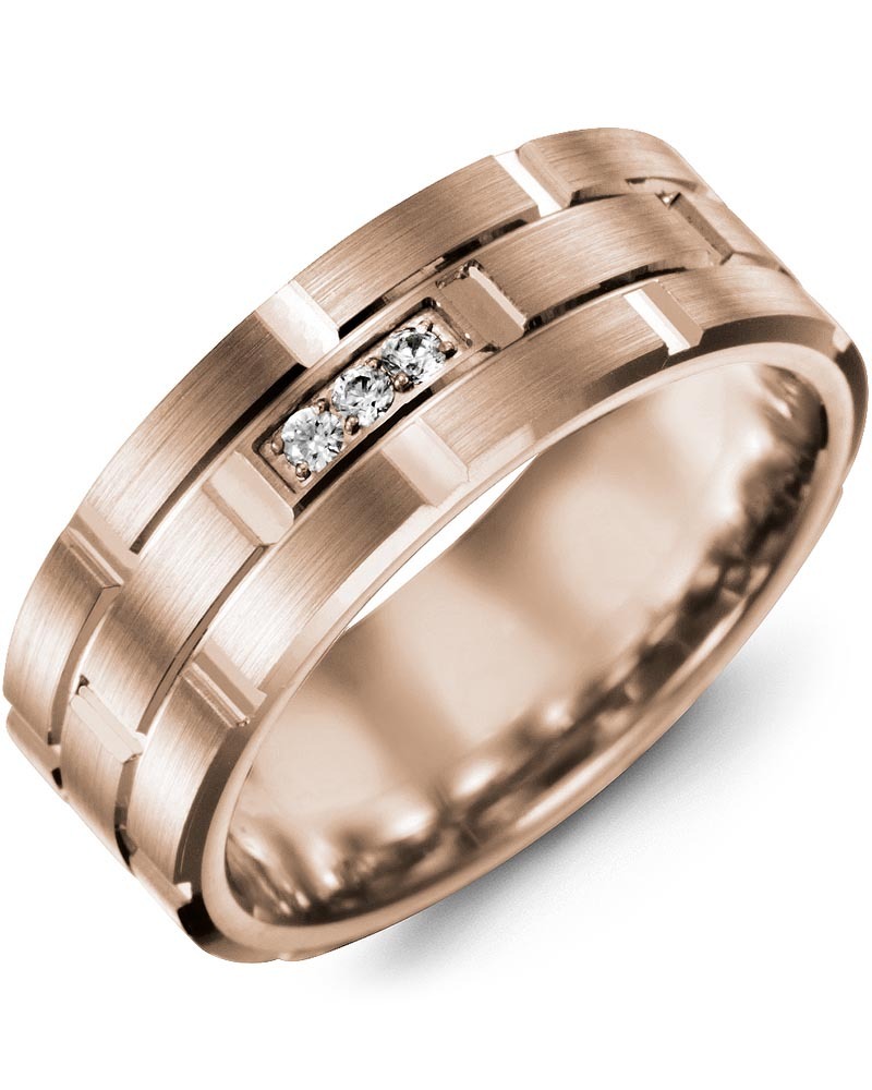 Men's & Women's Rose Gold + 3 Diamonds 0.06ct Wedding Band