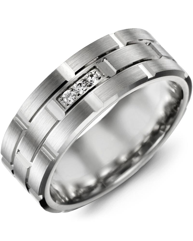 Men's & Women's White Gold & White Gold + 3 Diamonds 0.06ct Wedding Band from MADANI Rings. Wedding bands, fashion rings, promise rings, made of Tungsten, Ceramic, Cobalt, and Gold. View the collection at madanirings.com