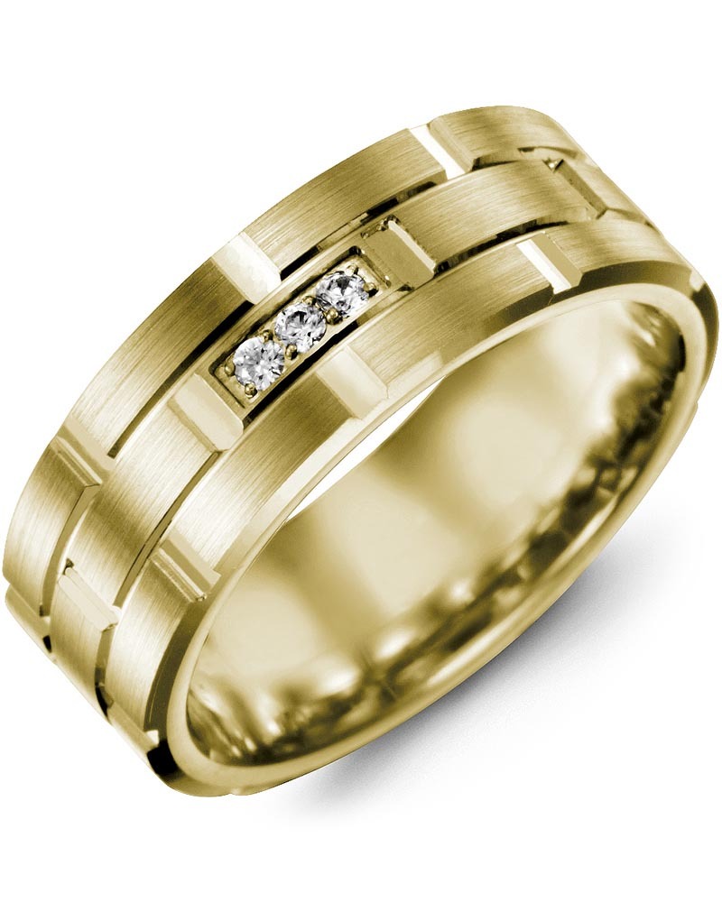 Men's & Women's Yellow Gold + 3 Diamonds 0.06ct Wedding Band