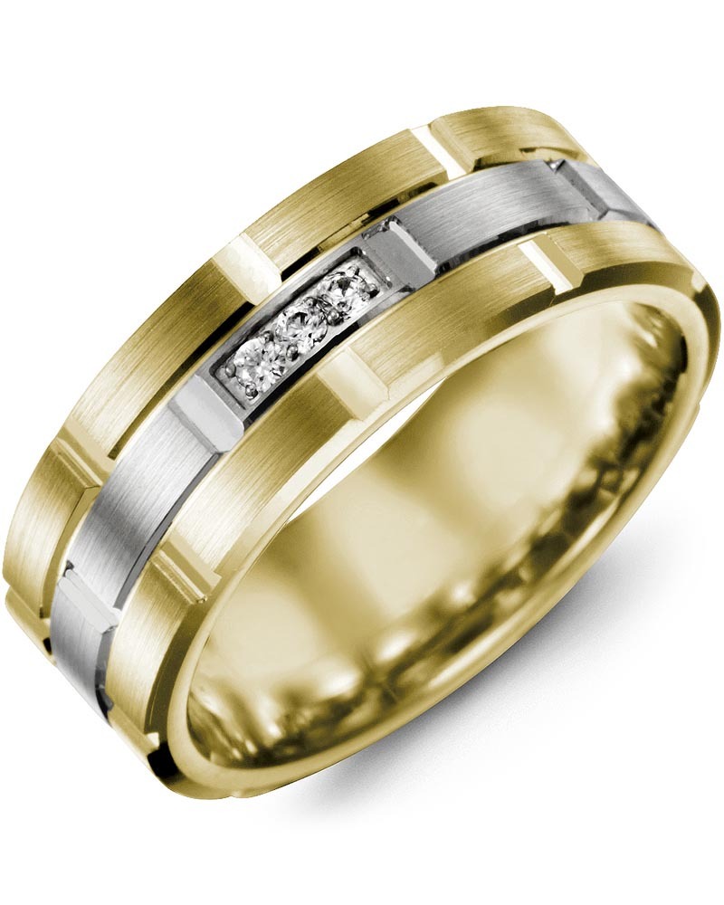 Men's & Women's Yellow Gold & White Gold + 3 Diamonds 0.06ct Wedding Band