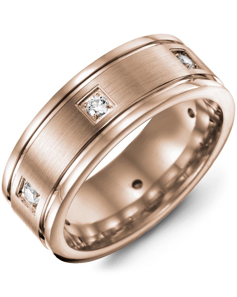 Men's & Women's Rose Gold + 3 Diamonds 0.09ct Wedding Band