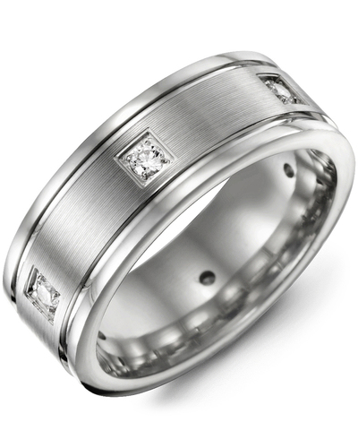 Men's & Women's White Gold + 3 Diamonds 0.09ct Wedding Band from MADANI Rings. Wedding bands, fashion rings, promise rings, made of Tungsten, Ceramic, Cobalt, and Gold. View the collection at madanirings.com