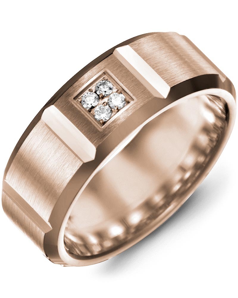 Men's & Women's Rose Gold + 4 Diamonds 0.08ct Wedding Band