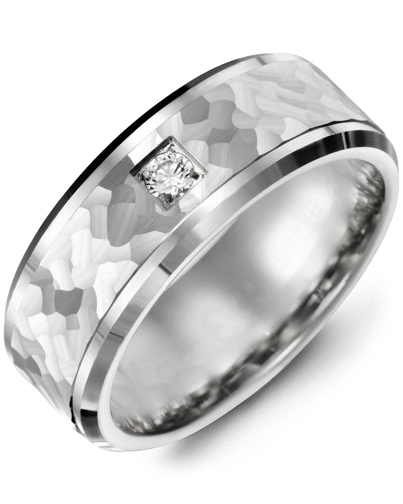 Men's & Women's White Gold + 1 Diamond 0.05ct Wedding Band from MADANI Rings. Wedding bands, fashion rings, promise rings, made of Tungsten, Ceramic, Cobalt, and Gold. View the collection at madanirings.com