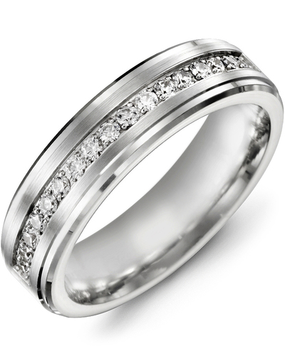 Men's & Women's White Gold & White Gold + 17 Diamonds 0.34ct Wedding Band from MADANI Rings. Wedding bands, fashion rings, promise rings, made of Tungsten, Ceramic, Cobalt, and Gold. View the collection at madanirings.com