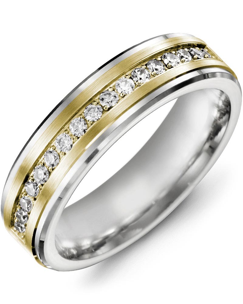 Men's & Women's White Gold & Yellow Gold + 17 Diamonds 0.34ct Wedding Band