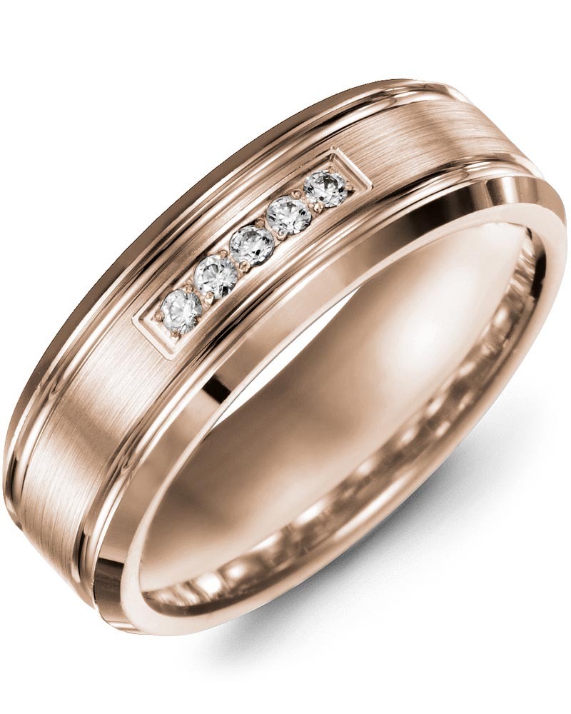 Men's Brush Beveled Carved Edges Diamond Wedding Band in White