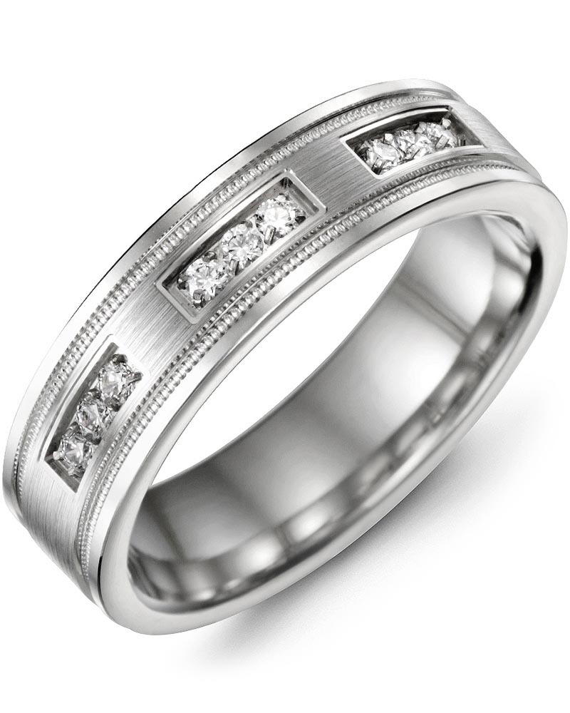 Men's & Women's White Gold + 9 Diamonds 0.18ct Wedding Band