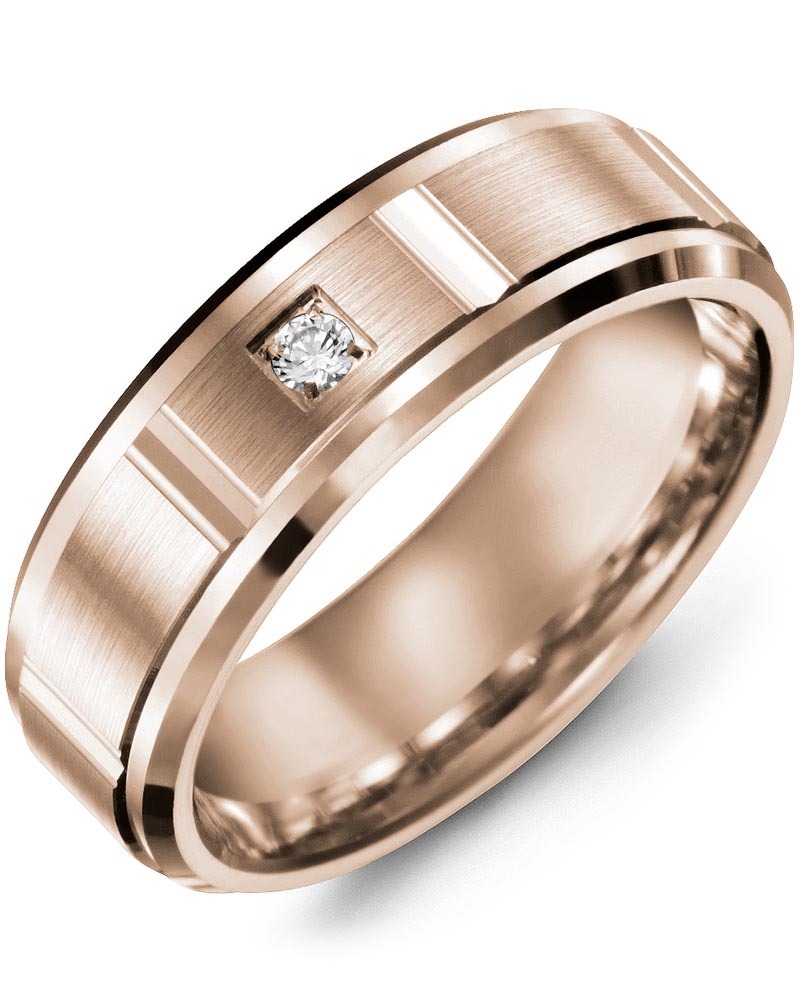 Men's & Women's Rose Gold + 1 Diamond 0.05ct Wedding Band