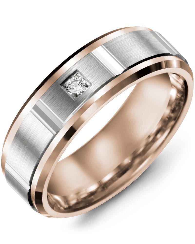 Men's & Women's Rose Gold & White Gold + 1 Diamond 0.05ct Wedding Band