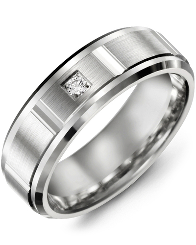 Men's & Women's White Gold & White Gold + 1 Diamond 0.05ct Wedding Band from MADANI Rings. Wedding bands, fashion rings, promise rings, made of Tungsten, Ceramic, Cobalt, and Gold. View the collection at madanirings.com