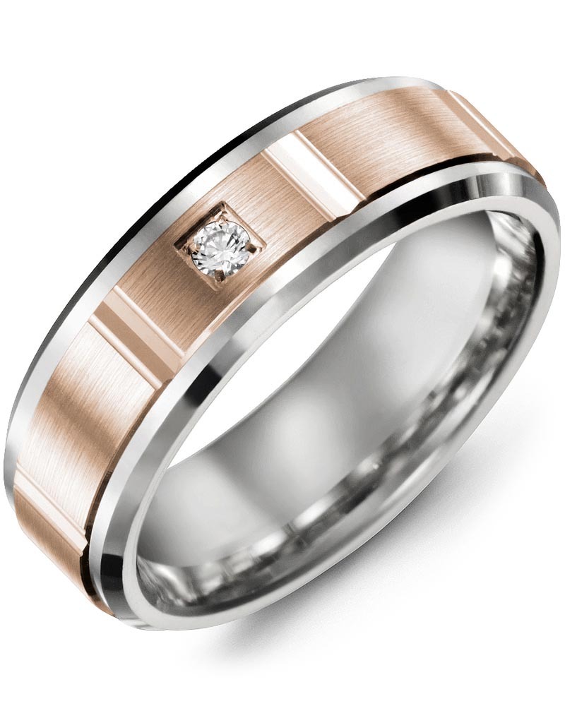 Men's & Women's White Gold & Rose Gold + 1 Diamond 0.05ct Wedding Band