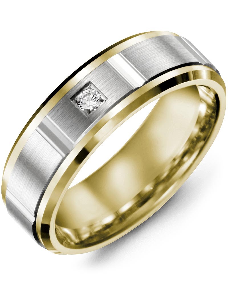 Men's & Women's Yellow Gold & White Gold + 1 Diamond 0.05ct Wedding Band