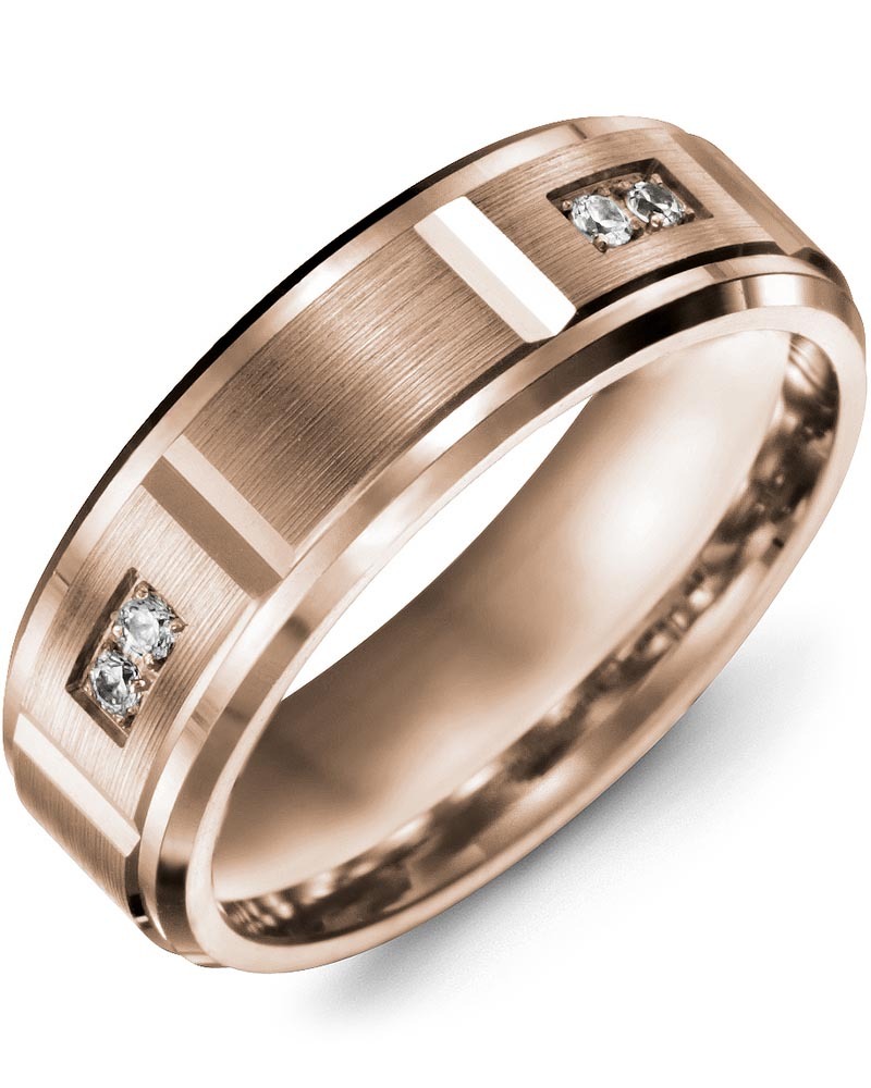 Men's & Women's Rose Gold + 4 Diamonds 0.08ct Wedding Band