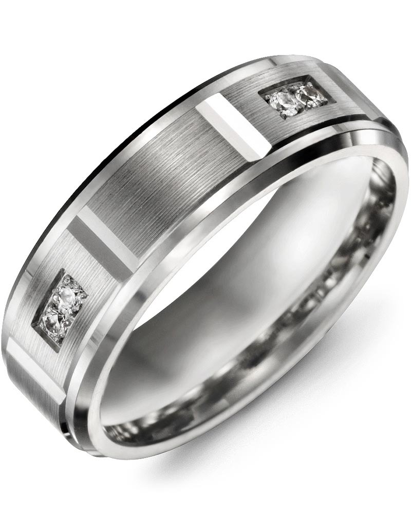 Men's & Women's White Gold & White Gold + 4 Diamonds 0.08ct Wedding Band from MADANI Rings. Wedding bands, fashion rings, promise rings, made of Tungsten, Ceramic, Cobalt, and Gold. View the collection at madanirings.com