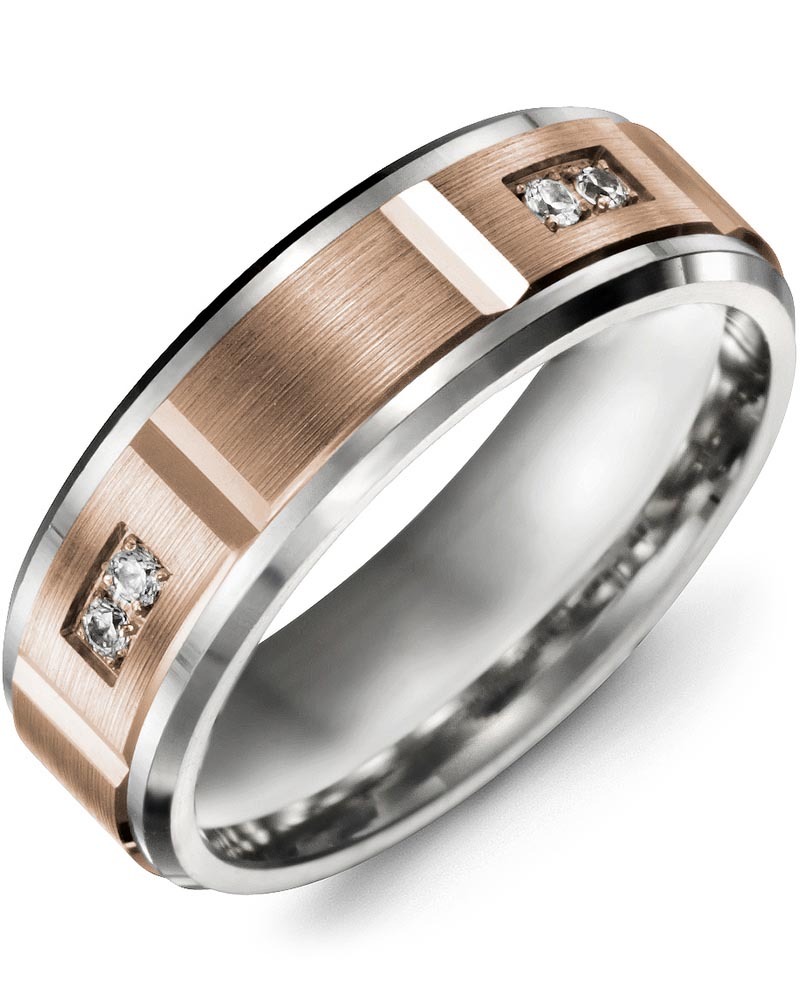 Men's & Women's White Gold & Rose Gold + 4 Diamonds 0.08ct Wedding Band