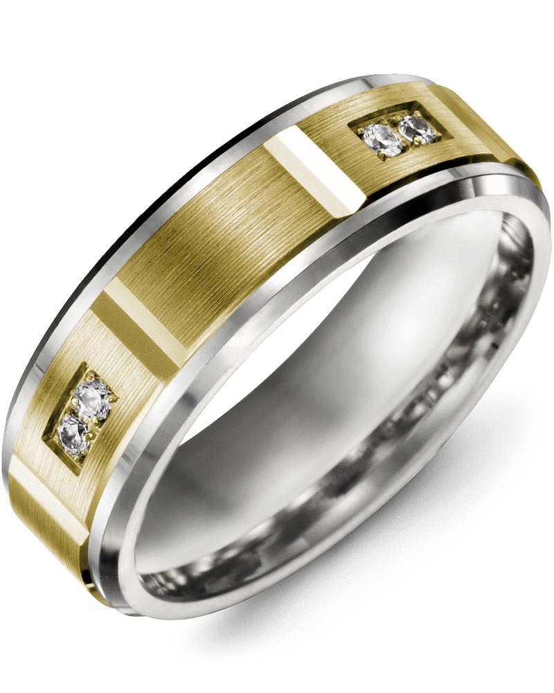 Men's & Women's White Gold & Yellow Gold + 4 Diamonds 0.08ct Wedding Band