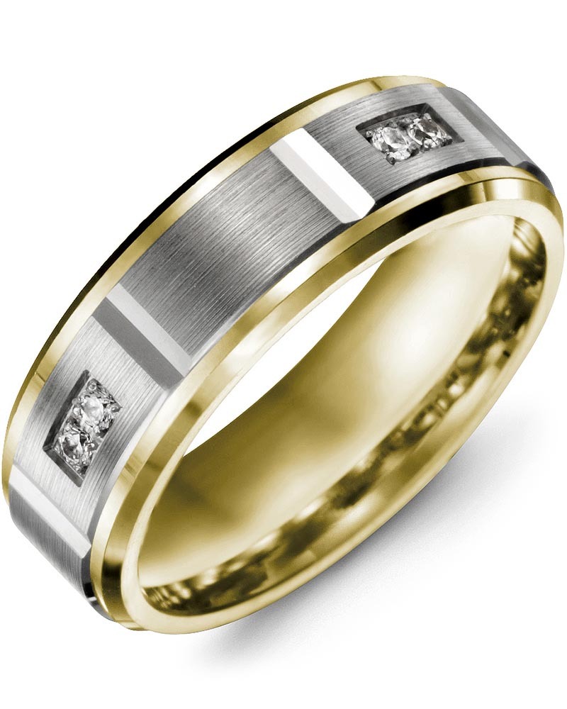 Men's & Women's Yellow Gold & White Gold + 4 Diamonds 0.08ct Wedding Band