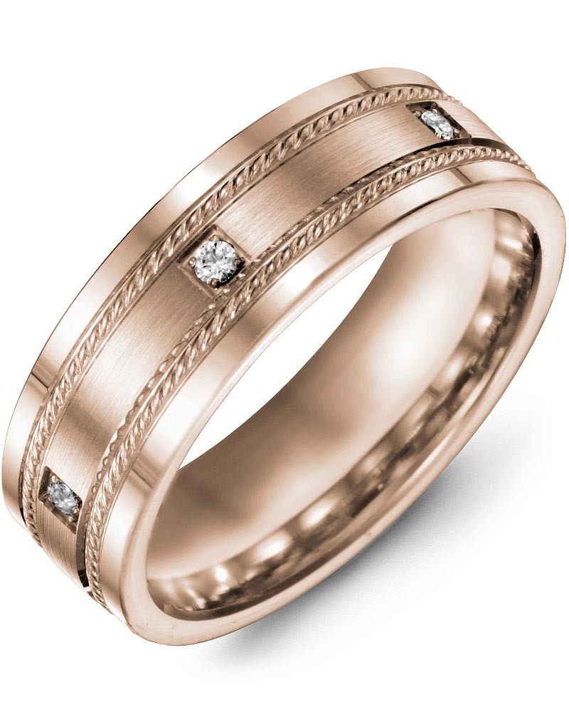 Men's & Women's Rose Gold + 3 Diamonds 0.06ct Wedding Band
