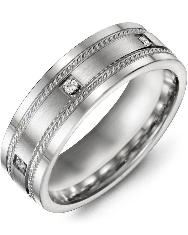 Men's & Women's White Gold + 3 Diamonds 0.06ct Wedding Band