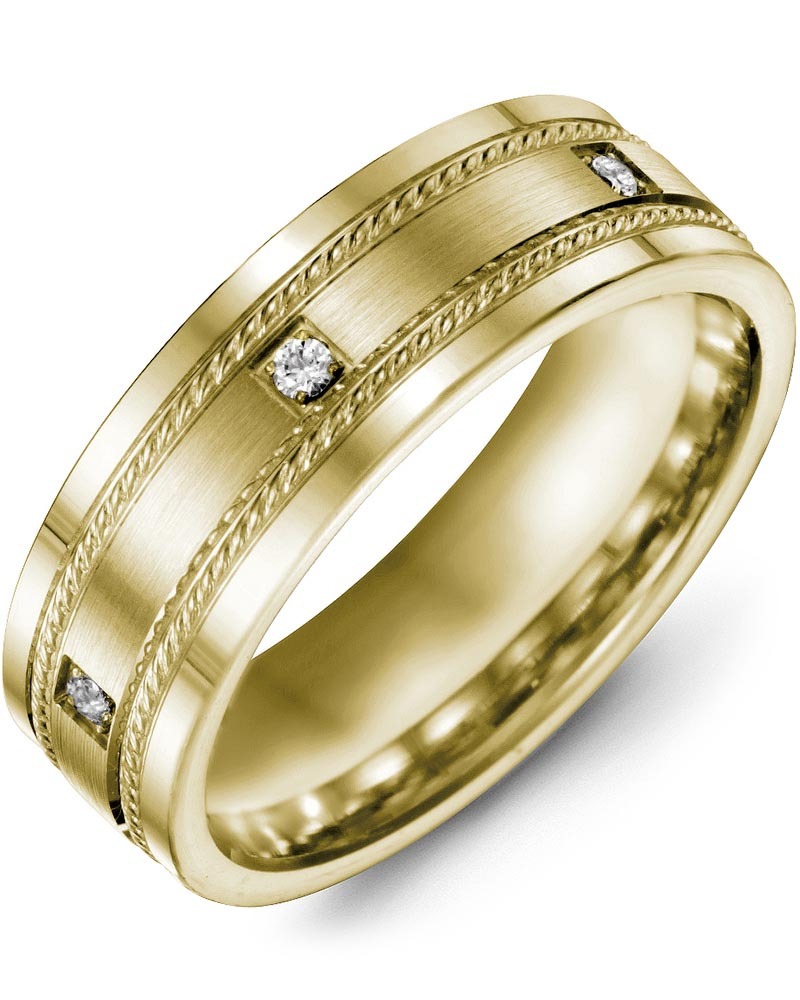 Men's & Women's Yellow Gold & Yellow Gold + 3 Diamonds 0.06ct Wedding Band from MADANI Rings. Wedding bands, fashion rings, promise rings, made of Tungsten, Ceramic, Cobalt, and Gold. View the collection at madanirings.com