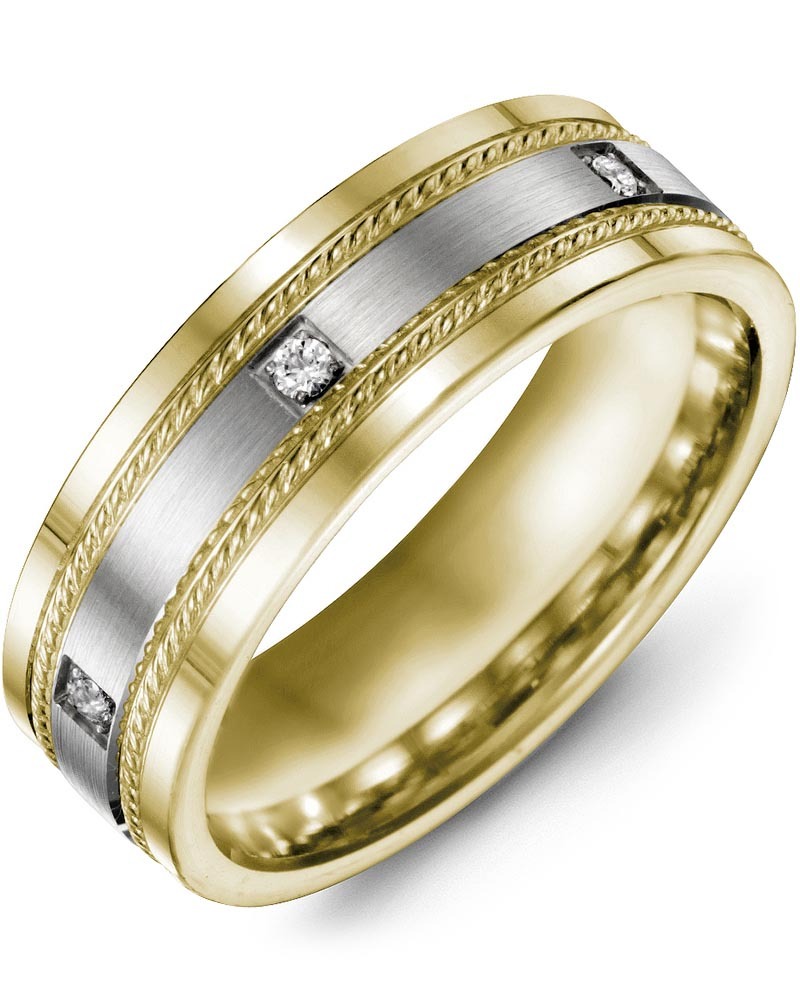 Men's & Women's Yellow Gold & White Gold + 3 Diamonds 0.06ct Wedding Band