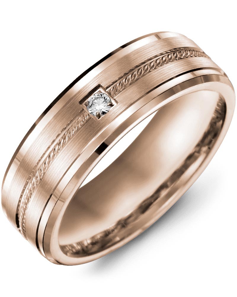 Men's & Women's Rose Gold + 1 Diamond 0.05ct Wedding Band