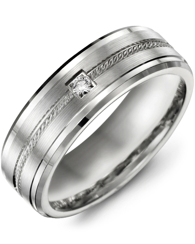 Men's & Women's White Gold & White Gold + 1 Diamond 0.05ct Wedding Band from MADANI Rings. Wedding bands, fashion rings, promise rings, made of Tungsten, Ceramic, Cobalt, and Gold. View the collection at madanirings.com