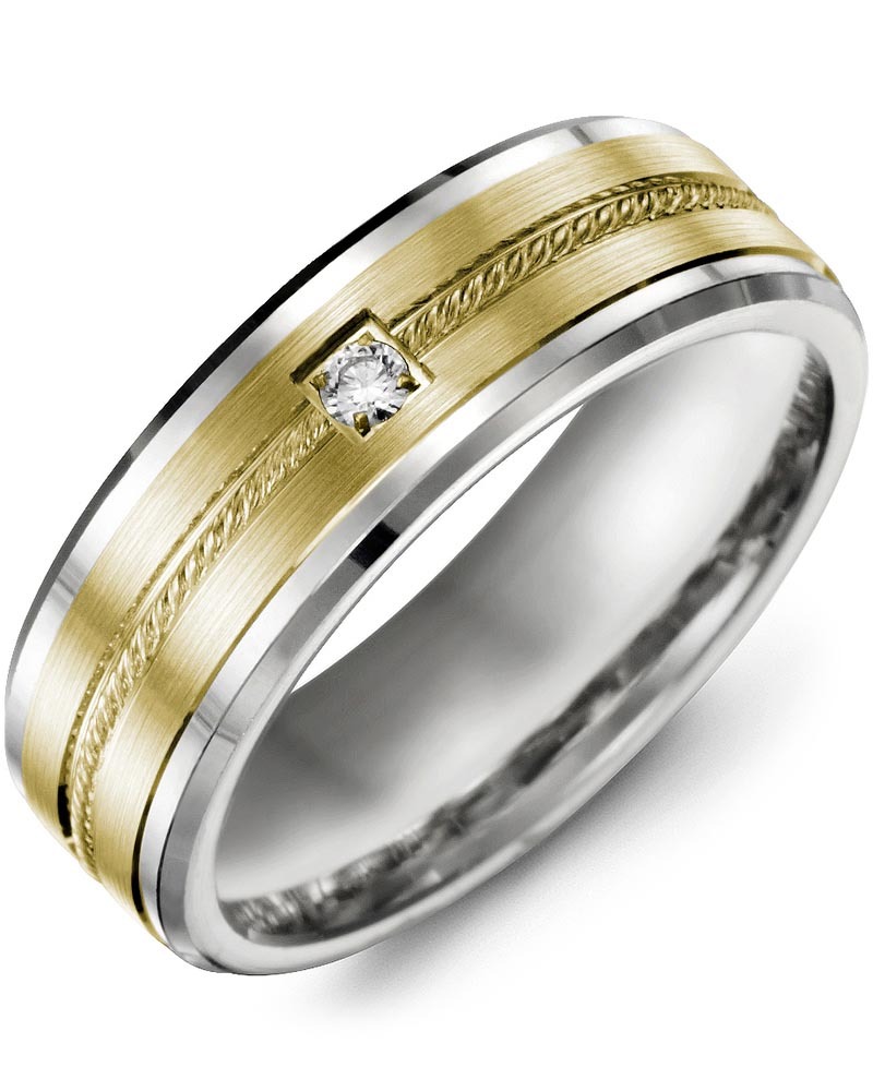 Men's & Women's White Gold & Yellow Gold + 1 Diamond 0.05ct Wedding Band