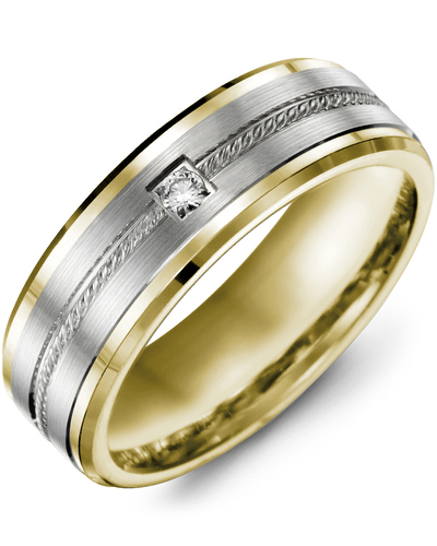 Men's & Women's Yellow Gold & White Gold + 1 Diamond 0.05ct Wedding Band