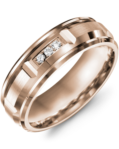 Men's & Women's Rose Gold + 3 Diamonds 0.06ct Wedding Band from MADANI Rings. Wedding bands, fashion rings, promise rings, made of Tungsten, Ceramic, Cobalt, and Gold. View the collection at madanirings.com