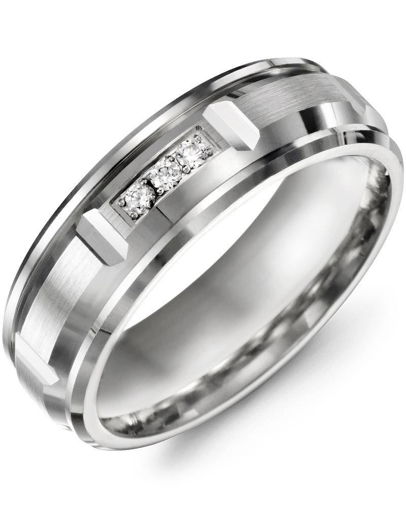Men's & Women's White Gold + 3 Diamonds 0.06ct Wedding Band