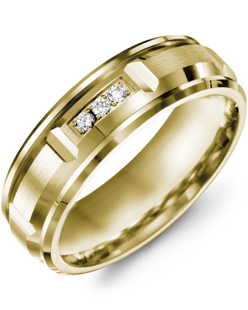 Men's & Women's Yellow Gold + 3 Diamonds 0.06ct Wedding Band