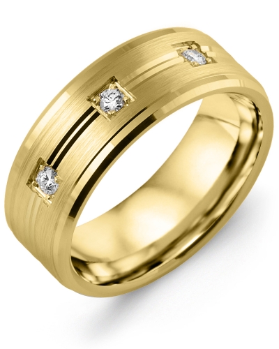 Men's & Women's Yellow Gold + 3 Diamonds 0.15ct Wedding Band