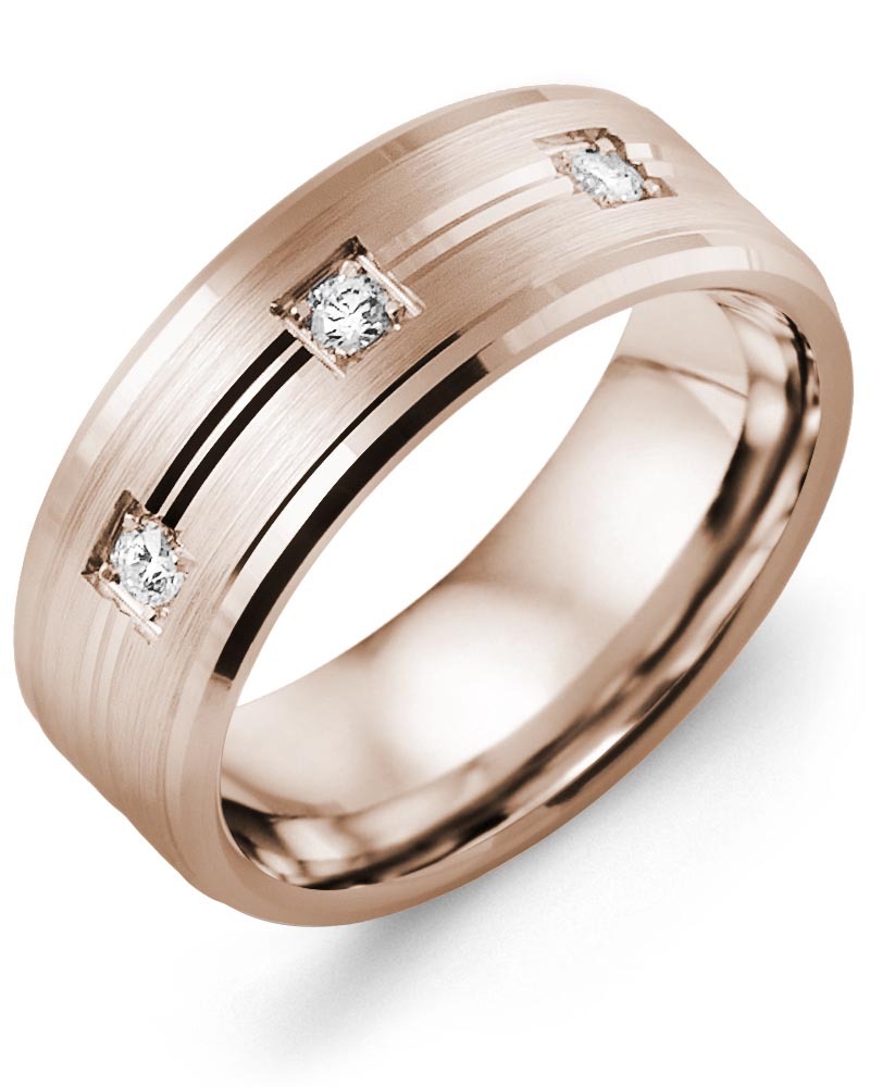 Men's & Women's Rose Gold + 3 Diamonds 0.15ct Wedding Band