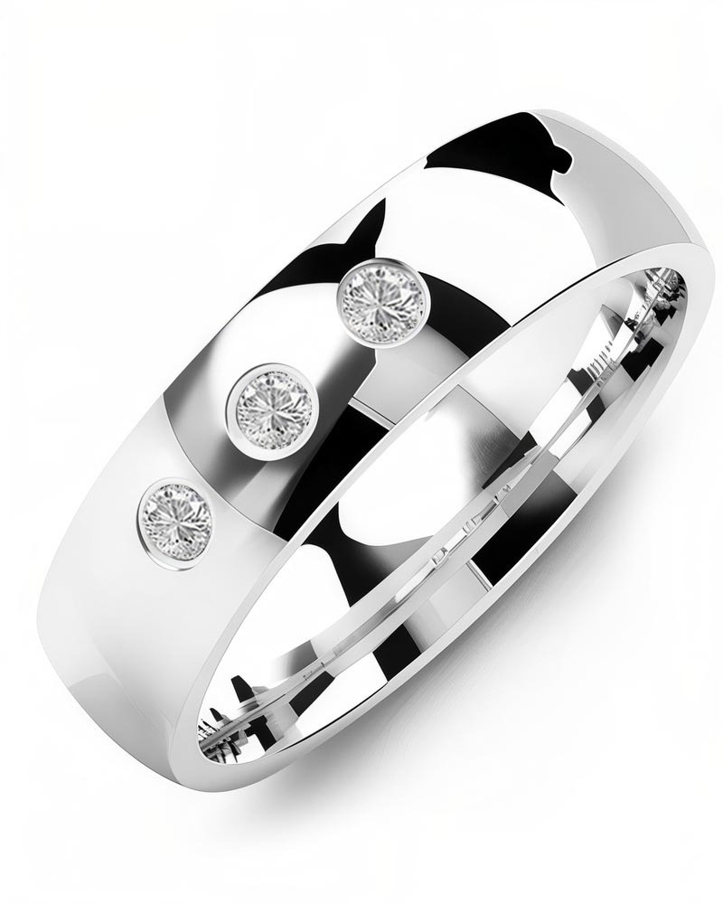 Men's & Women's White Gold + 3 Diamonds 0.15ct Wedding Band