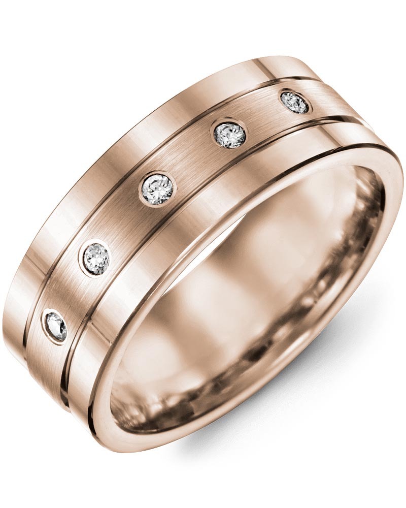 Men's & Women's Rose Gold + 5 Diamonds 0.10ct Wedding Band