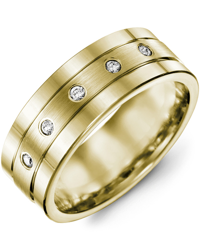 Men's & Women's Yellow Gold + 5 Diamonds 0.10ct Wedding Band
