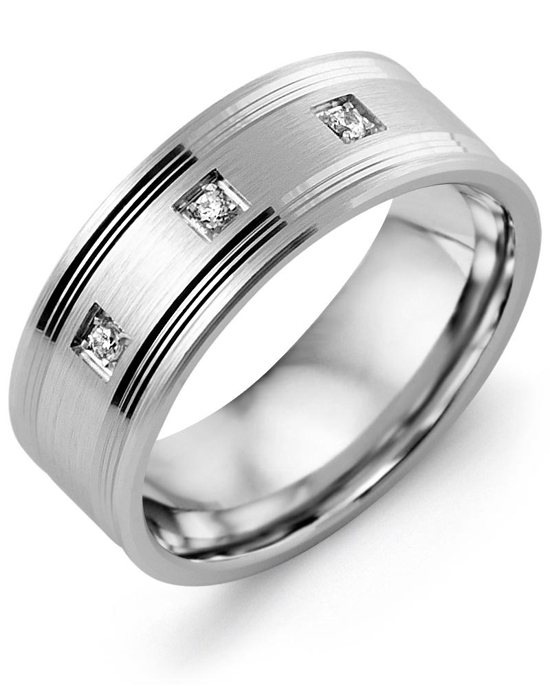 Men's & Women's White Gold + 3 Diamonds 0.06ct Wedding Band