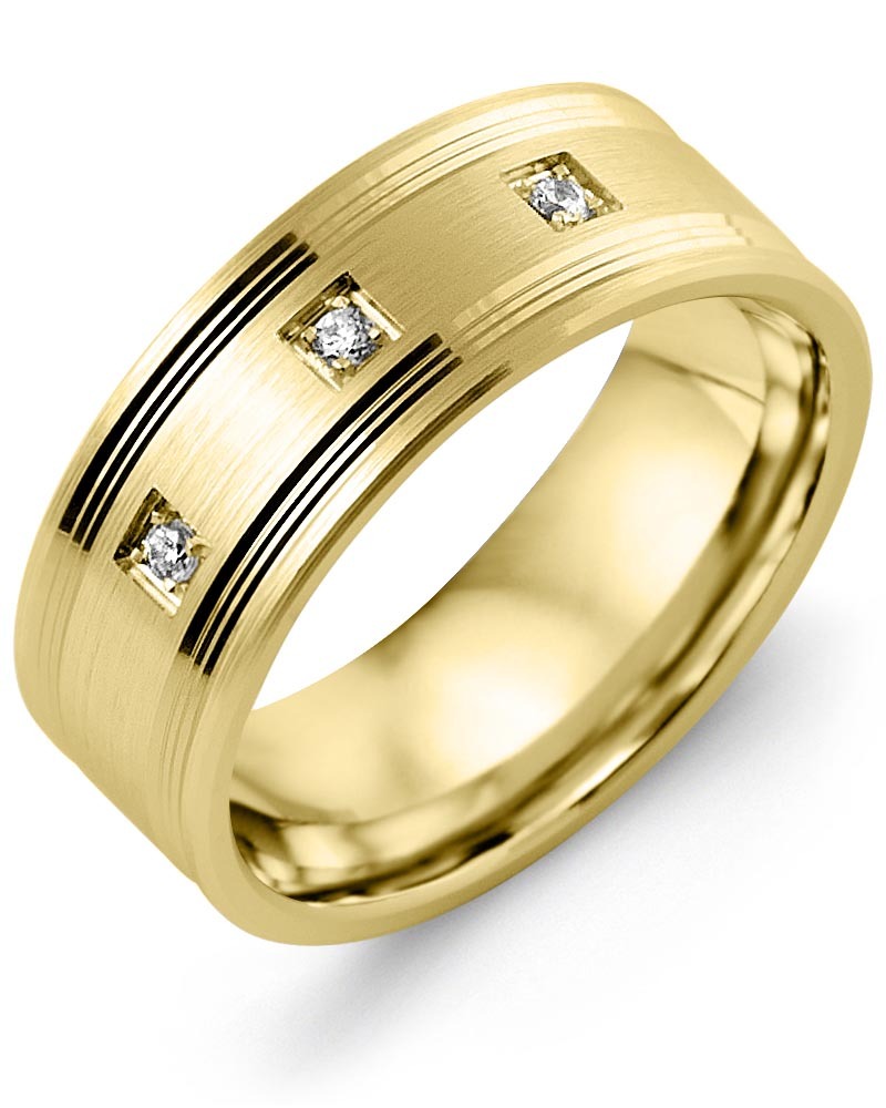 Men's & Women's Yellow Gold + 3 Diamonds 0.06ct Wedding Band