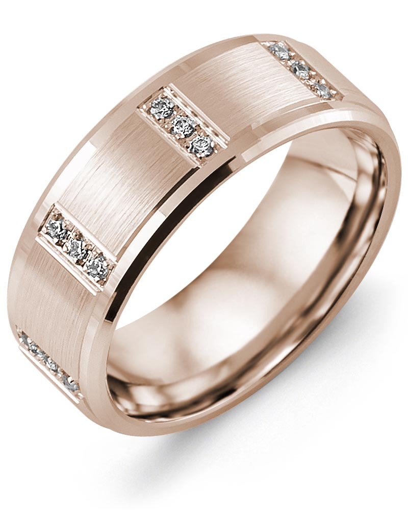 Men's & Women's Rose Gold + 12 Diamonds 0.12ct Wedding Band