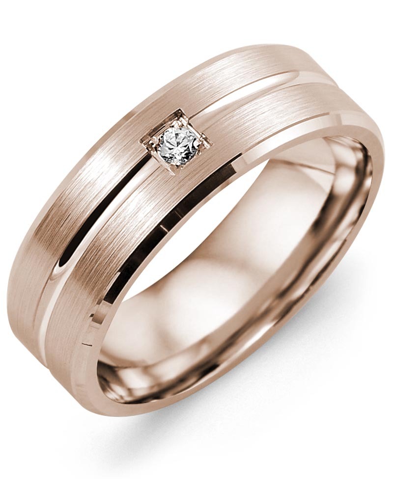 Men's & Women's Rose Gold + 1 Diamond 0.05ct Wedding Band