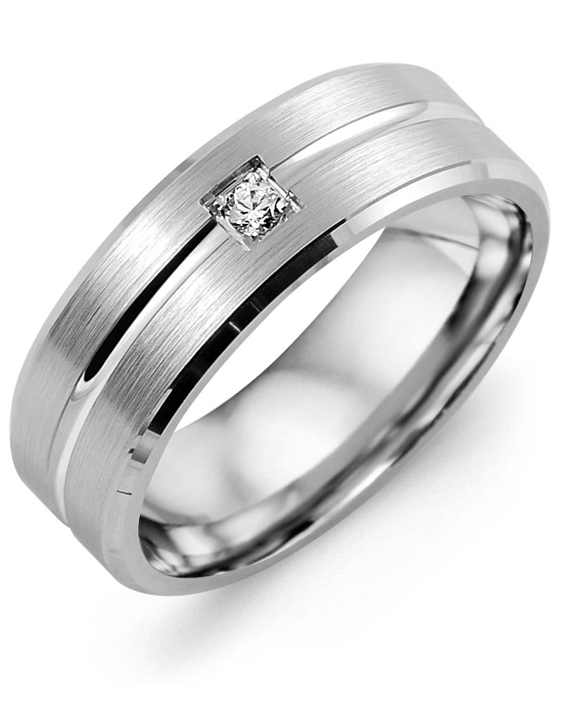 Men's & Women's White Gold + 1 Diamond 0.05ct Wedding Band