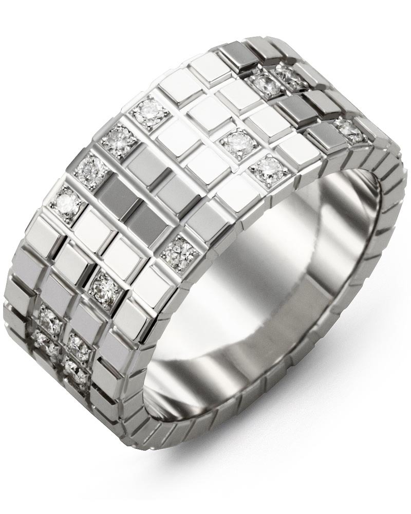 Men's & Women's White Gold + 17 Diamonds 0.34ct Wedding Band