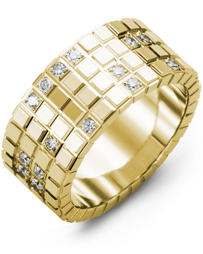 Men's & Women's Yellow Gold + 17 Diamonds 0.34ct Wedding Band