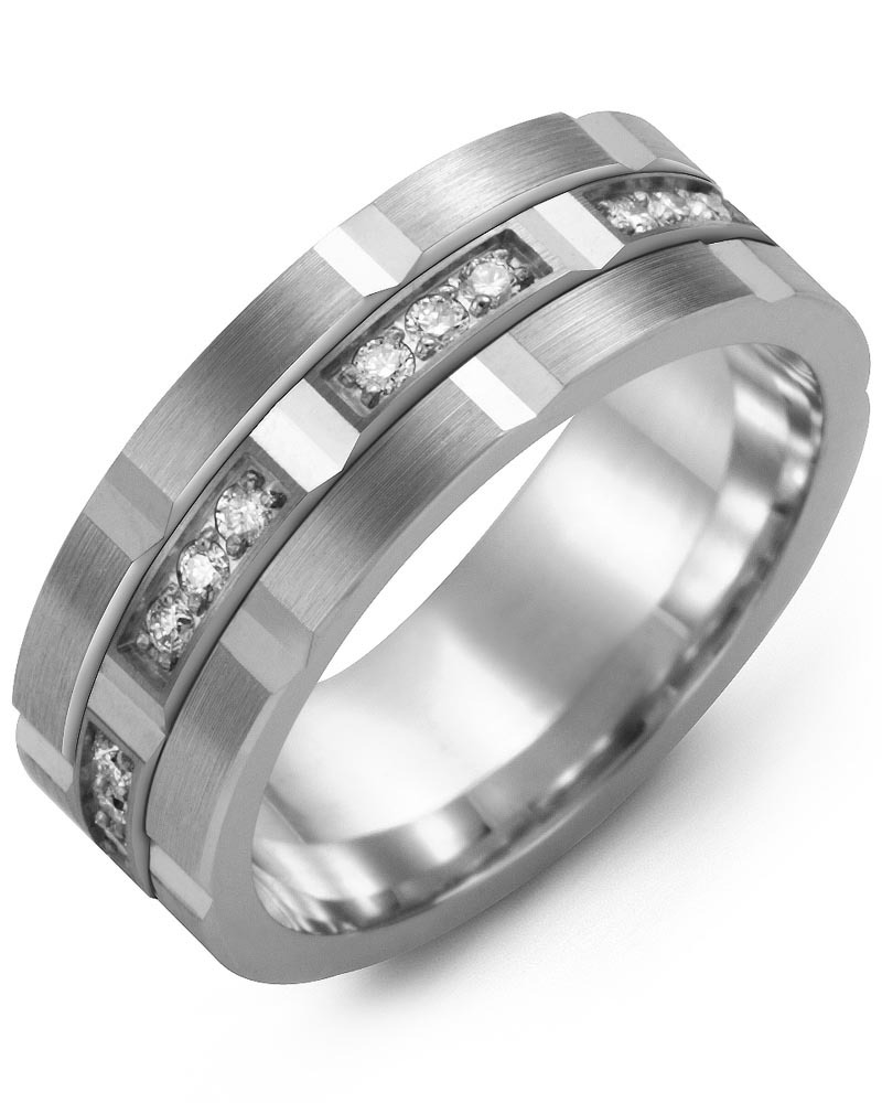 Men's & Women's White Gold & White Gold + 24 Diamonds 0.48ct Wedding Band from MADANI Rings. Wedding bands, fashion rings, promise rings, made of Tungsten, Ceramic, Cobalt, and Gold. View the collection at madanirings.com