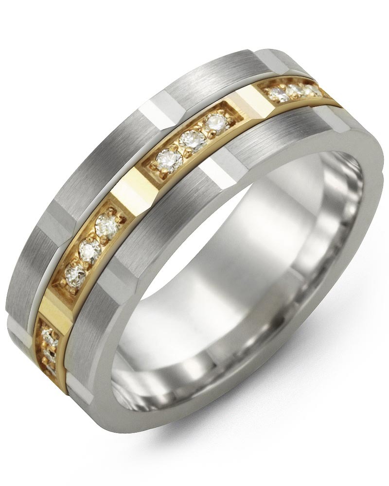 Men's & Women's White Gold & Yellow Gold + 24 Diamonds 0.48ct Wedding Band